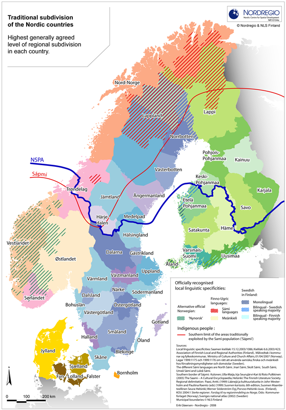 Map Traditional subdivision of the Nordic Countries 